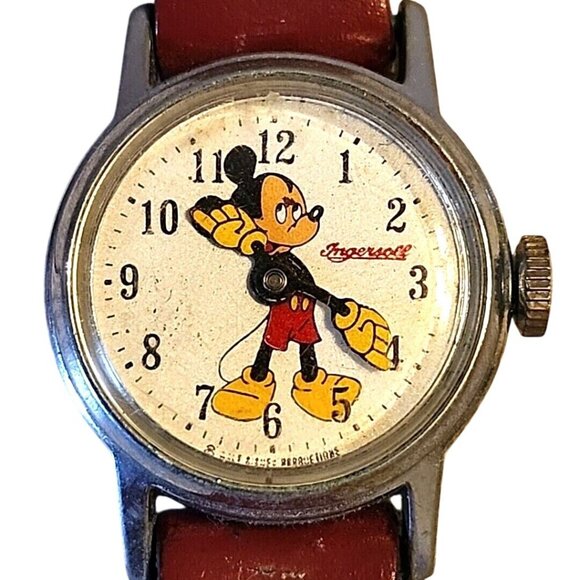 Authentic Mickey Mouse Wrist Watch 1970s Red Band Vintage Ingersoll Disney AS IS - Picture 1 of 8